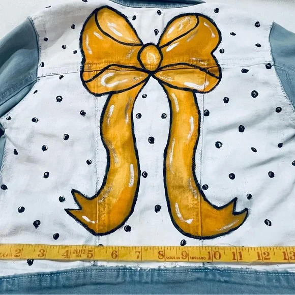 Kids Hand-Painted Denim Jacket with Orange Bow Design - Picture 12 of 12